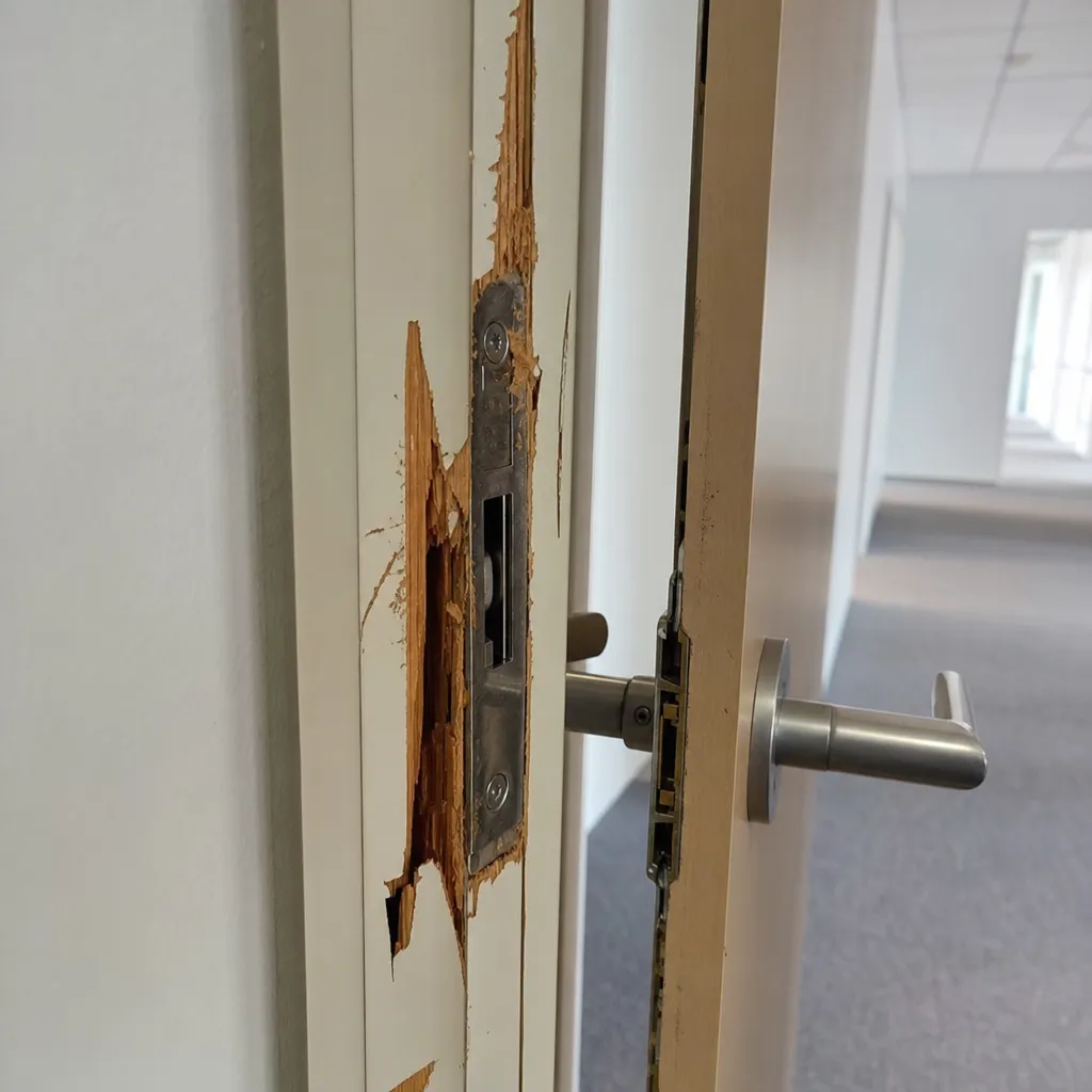 Porte de bureau professionnel avec trace d'effraction